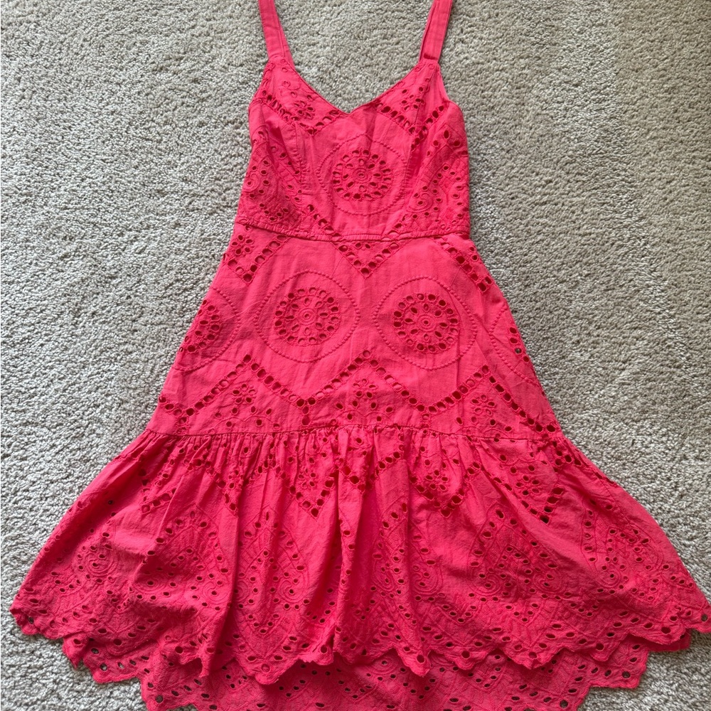 Chic Pink Eyelet Midi Dress